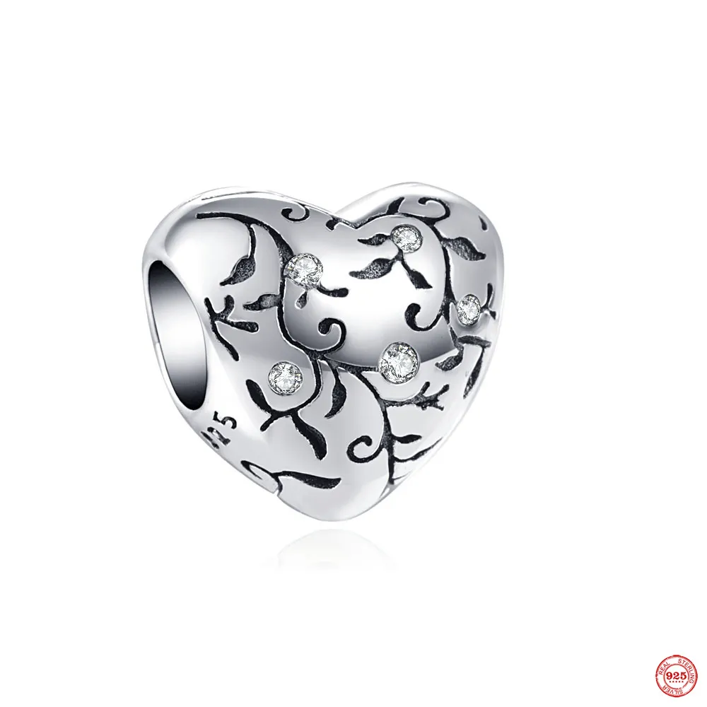 Ciondolo in argento sterling 925 con ciondolo a forma di cuore con ciondoli a forma di uccellino, perline con ciondolo Pandora, bracciale con ciondoli, accessori gioielli fai da te