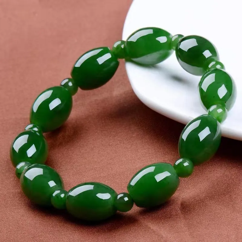 Подлинный натуральный зеленый нефритовый браслет мужские валичные бусины из -за эластичные бусинки с джасперскими браслетами для женщин.