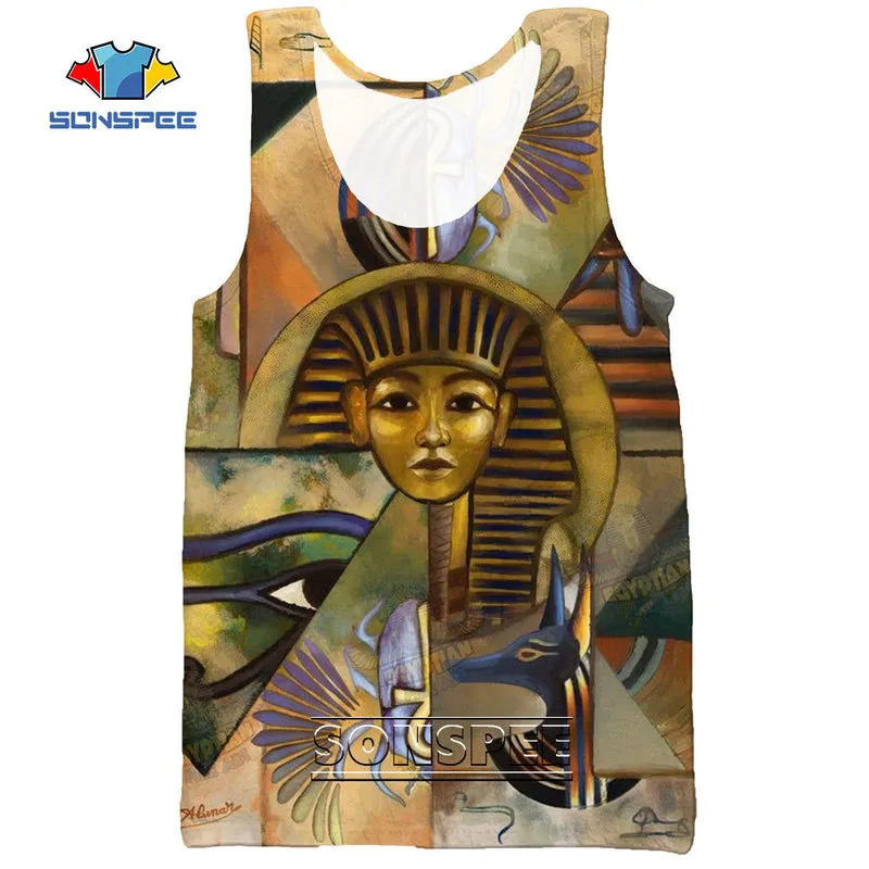 SONSPEE Impression 3D Pharaon égyptien antique Mural Égypte Hommes Débardeur Cool Casual Fitness Bodybuilding Gym Muscle Sans Manches Gilet 220627
