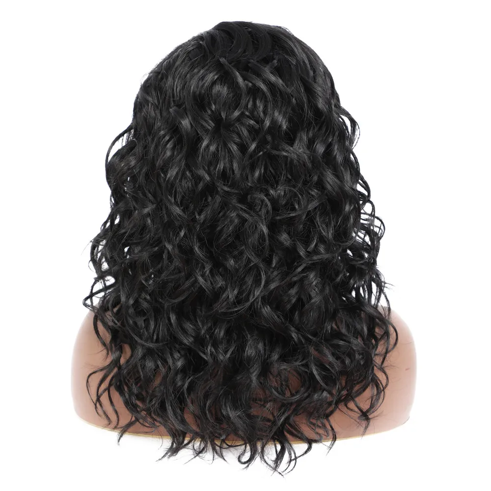 Synthetic Lace Front Wigs Medium Curly Wave Natural Black Free Part Lace Wig With Baby Hair Heat Resistant For Black Womenfactory direct