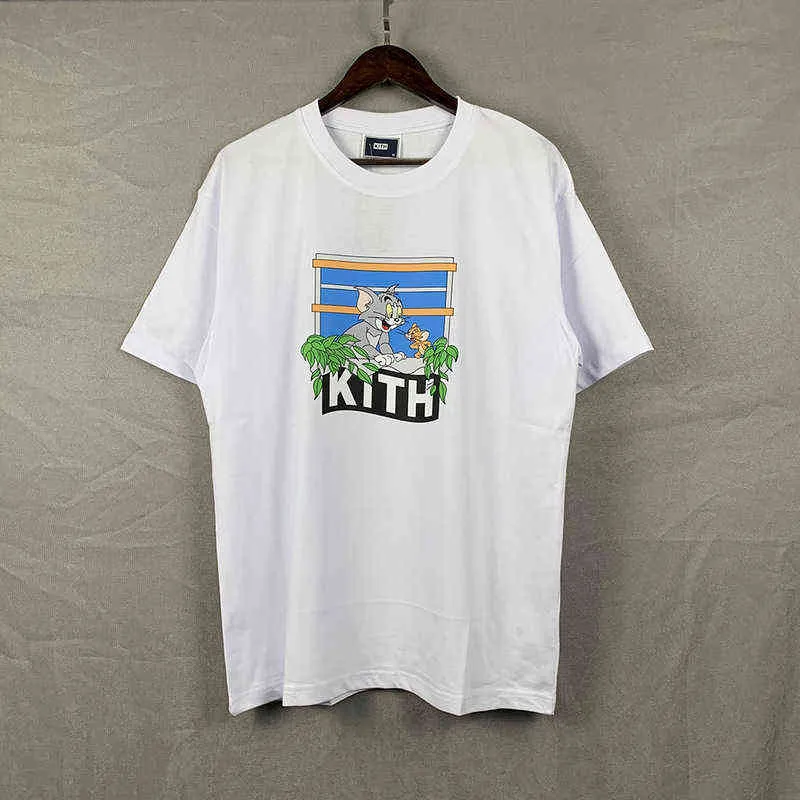 2022 Nya katt- och mustecknade Young Kith T-shirt Herrkvinnor Round Neck American Street Loose Summer T-shirt Fashion Tshirts Brands