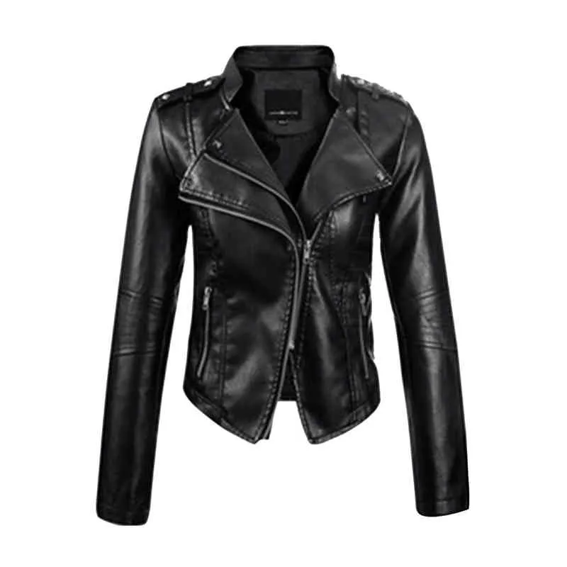 Hiver Faux Cuir Veste Femmes Vintage Veste Lâche Moto Manteau Zip Biker Femme Noir Punk Tops Courts Vestes Y2k Manteau L220728