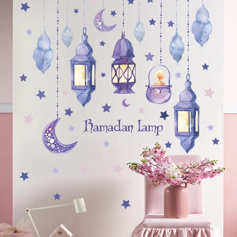 2022 Ramadan Window Adeign Eid Mubarak Decor Modello Lanterna Ramadan Kareem Adesivo da parete islamico Musulmul Mural Decals Decals Decals