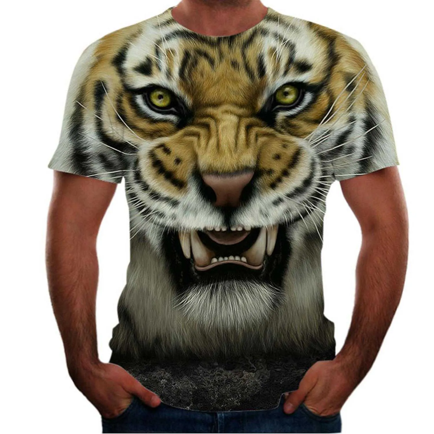 動物プリント3DメンズTシャツ半袖ルースカジュアル通気性虎パターントップカジュアルニューウルフ犬テ​​ィーンエイジャー