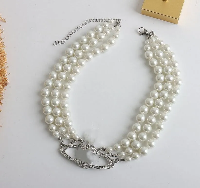 Collier de perles à trois couches européen et américain, niche haut de gamme, chaîne de clavicule incrustée de diamants pour femmes, livraison rapide 252b