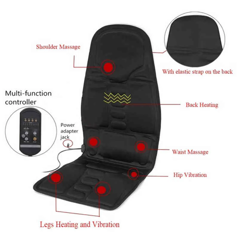 Wielofunkcyjne krzesło samochodowe masaż ciała masaż ogrzewania pokrywy fotelika poduszka na szyję ból podkładki lędźwiowej Massager H220428329G
