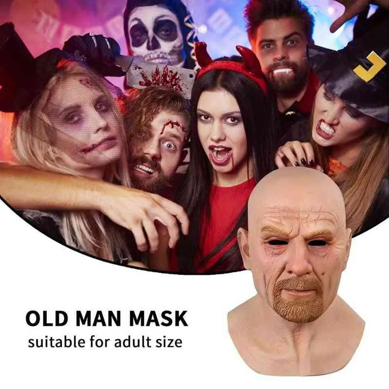 Cosplay Old Man Face Mask Halloween 3D Latex Head Vuxen Masque Lämplig för Halloween -fester Bars Dance Halls Aktiviteter G2204121434348