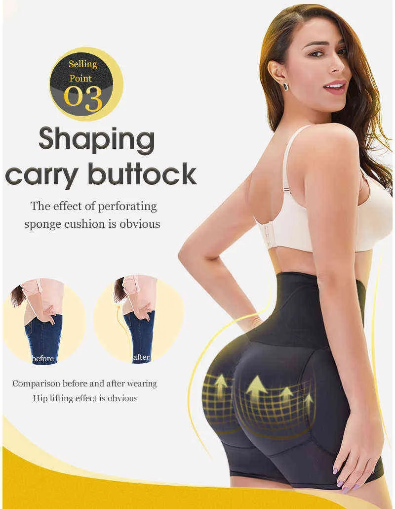 Sexy Big Ass Hip Padded Fake Butt Lifter Body Shaper With Hooks High Waist Trainer Slimming Tummy Control Panties S-6XL L220802