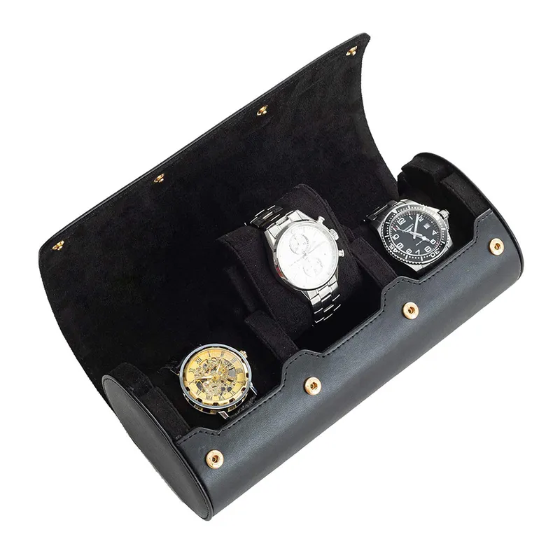 Portátil 3 slots Travel Business Watch Storage Cheather Cheather Display Vine Watches Box Box Organizer Leather Watch Roll 2207196959356