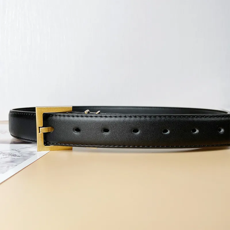 Designer Men bälte för kvinnor metall mässing spänne äkta ceinture läder klassisk svart tunn med presentlåda225f