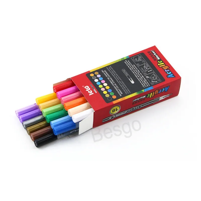 18 couleurs peinture acrylique marqueur stylo en plastique aquarelle stylos Doodle beaux-arts stylo compte à main bricolage surligneurs étudiant papeterie BH7015 TYJ