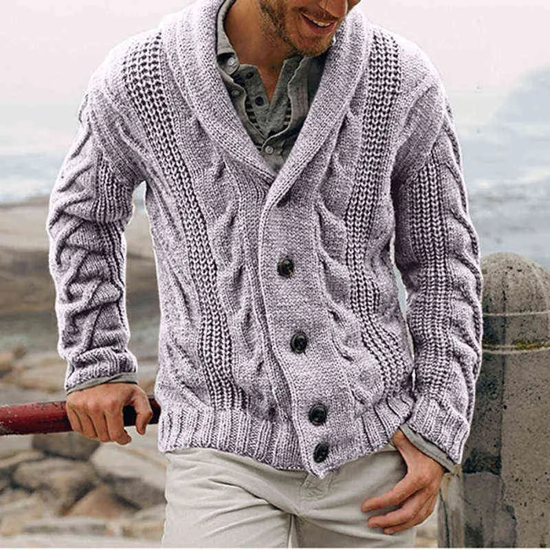 2022 Maglione casual da uomo autunno e inverno con risvolto Maglione a trecce multi-bottone giovanile L220730