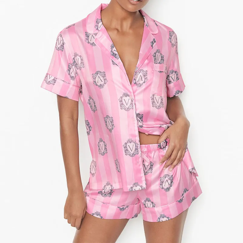 Pajamas for Women Two Pieces Set Pjs Short Satin Sleepwear Ladies Summer Loungewear Homewear Drop 220329