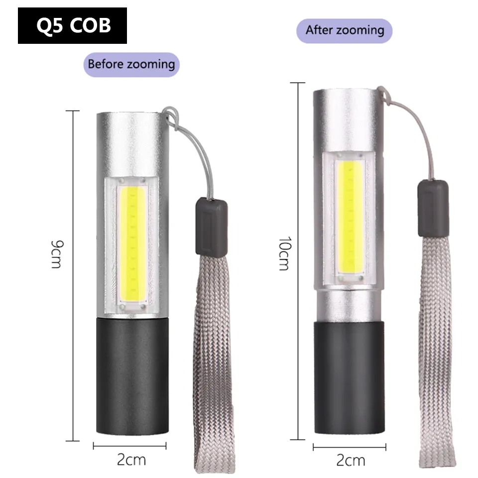 Nouveau 1000LM Q5 batterie intégrée Mini lampe de poche LED lampe torche étanche 3 Modes Zoomable Focus lanterne Portable lumière Yunmai
