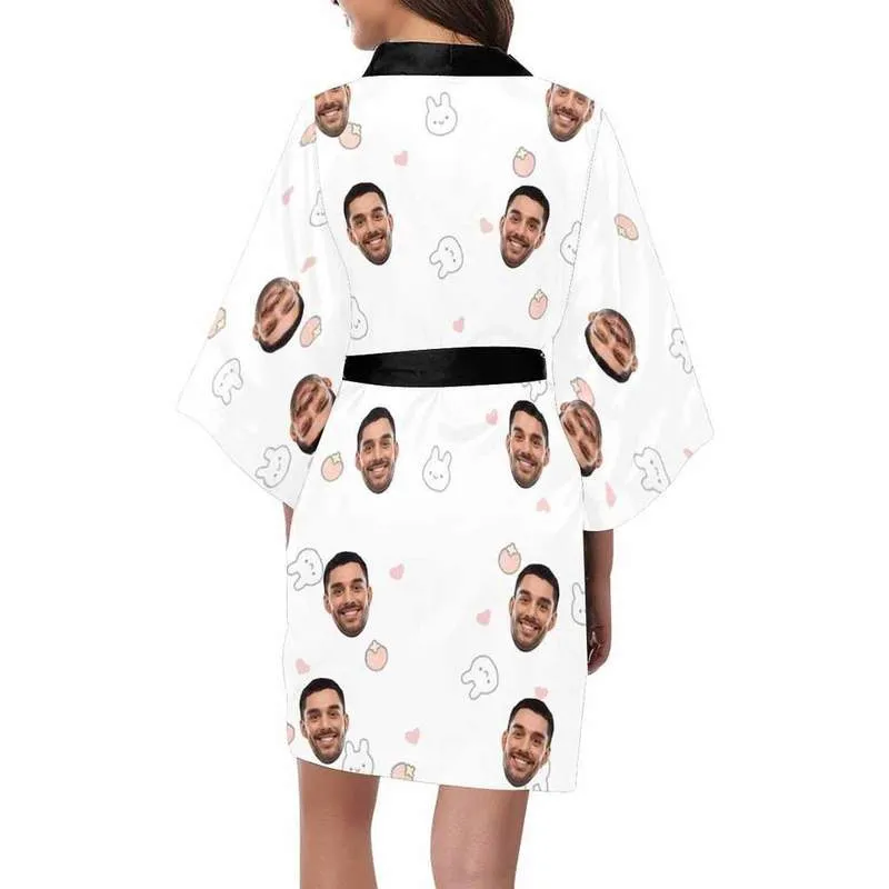 Personnalisé Visage Vache Spot Blanc Imprimer Femmes Court Kimono Robe Cadeaux Personnalisés Femme Intérieur Automne Doux Pyjama Ensemble Vêtements De Nuit 220621