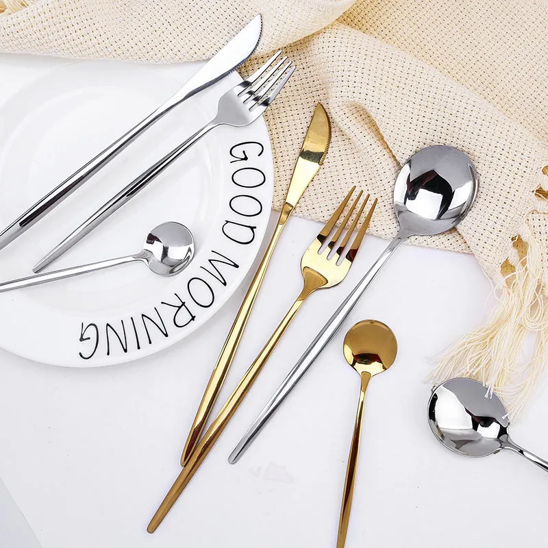 Dinnerware Sets set Stainless Steel Cutlery Golden Table Kitchen Tableware Spoons Forks 220922