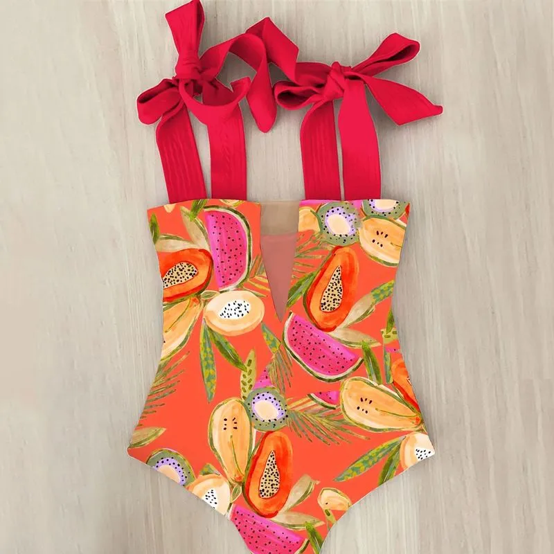 Swimsuit Cute Swimwear Bow Hollow Out Bathing Back Crisscross Monokini Swim Women's Swimming Suit 220527