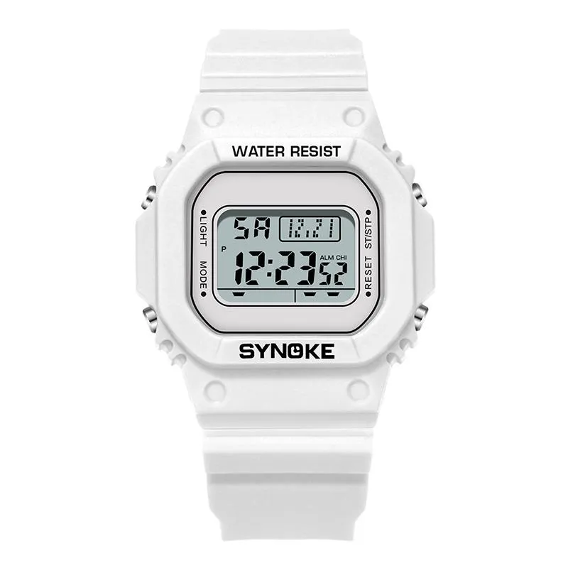 腕時計のパナー男性のためのホワイトデジタルウォッチスポーツユニセックス30m耐水時計バックライトPUストラップ電子監視3332