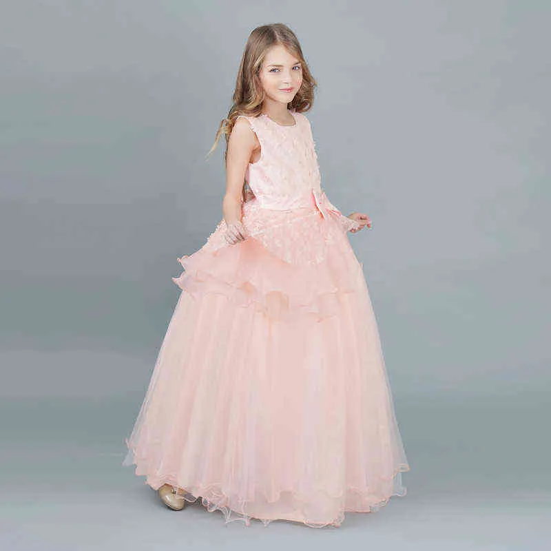 Kid Wedding Dresses for Girls Elegant Flower Princess Long Gown Baby Girl Christmas Dress vestidos infantil Size 6 12 14 Years Y220510