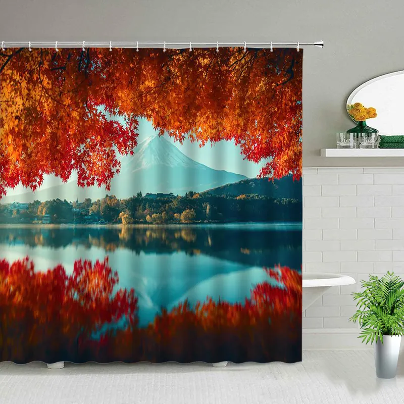 Paysage naturel rideau de douche ensemble cascade printemps paysage maison baignoire décor imperméable polyester tissu salle de bain rideaux 220517