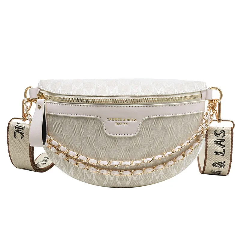 Gedrukte Letter Plaid Patroon Fanny Packs Voor Vrouwen Modieuze Keten Heuptas Vrouwelijke Taille Verpakking Dames Brede Band Crossbody Bag318x