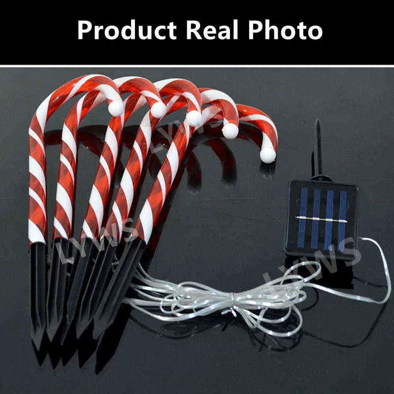 5/Christmas Decoration Outdoor Candy Cane Solar Lights Waterproof Courtyard Lawn Path Marking LED Light Navidad Decoration T220804