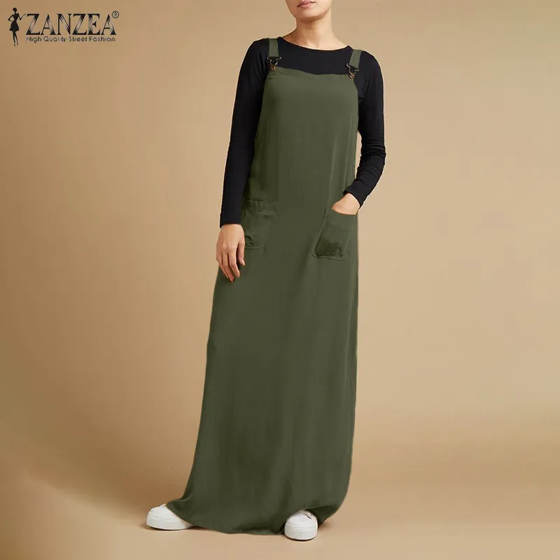 Zanzea Women S Summer Sundress Elegant Ovalant Dress Solid Suspenders Vestidos女性の正方形のネックバックルローブ7 220613