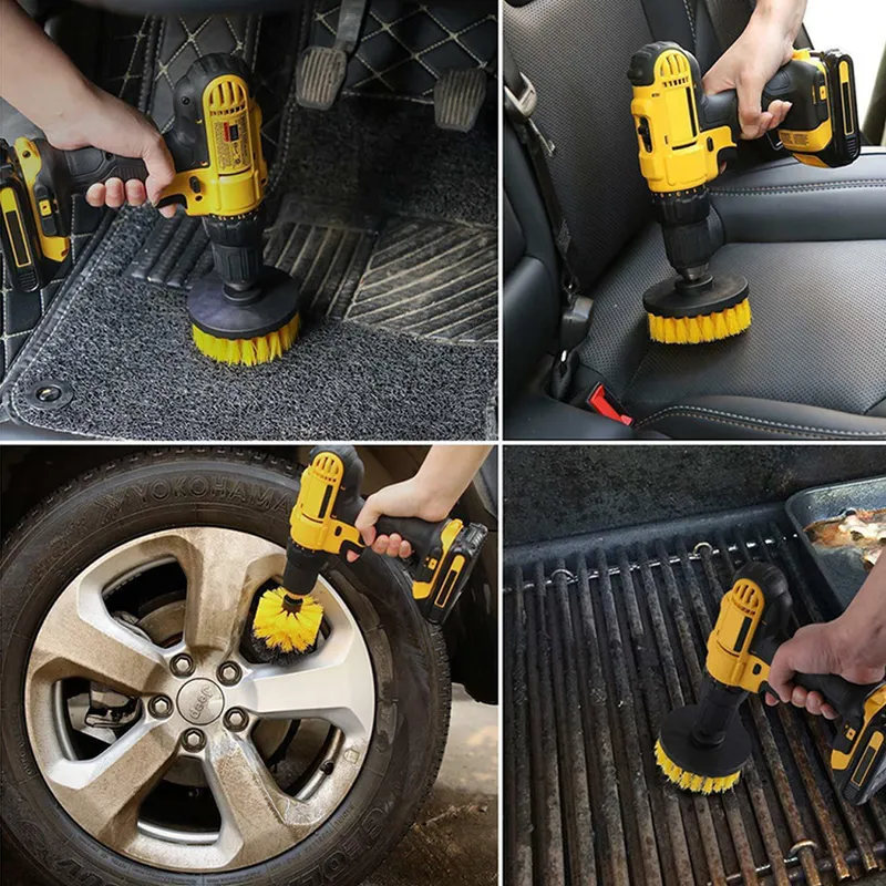 set kit de perceuse à récurer électrique nettoyage rond en plastique pour pneus de voiture tapis verre brosses en nylon 23.54 220629