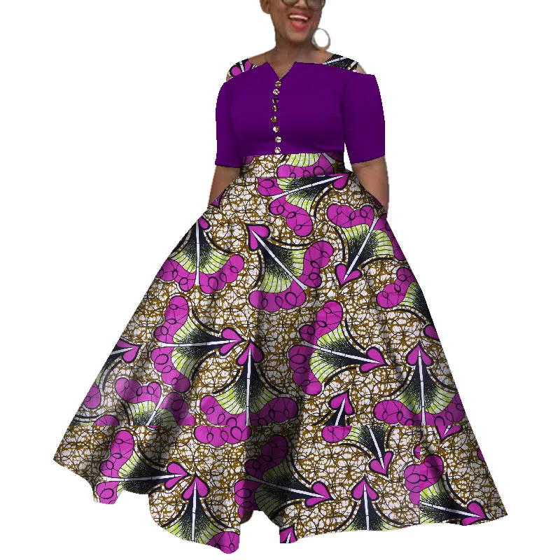 Summer Africa Dress For Women A-line Floor-length Dresses Formal Ankara Fashion Dress African Cotton Print Wax Gown WY3835