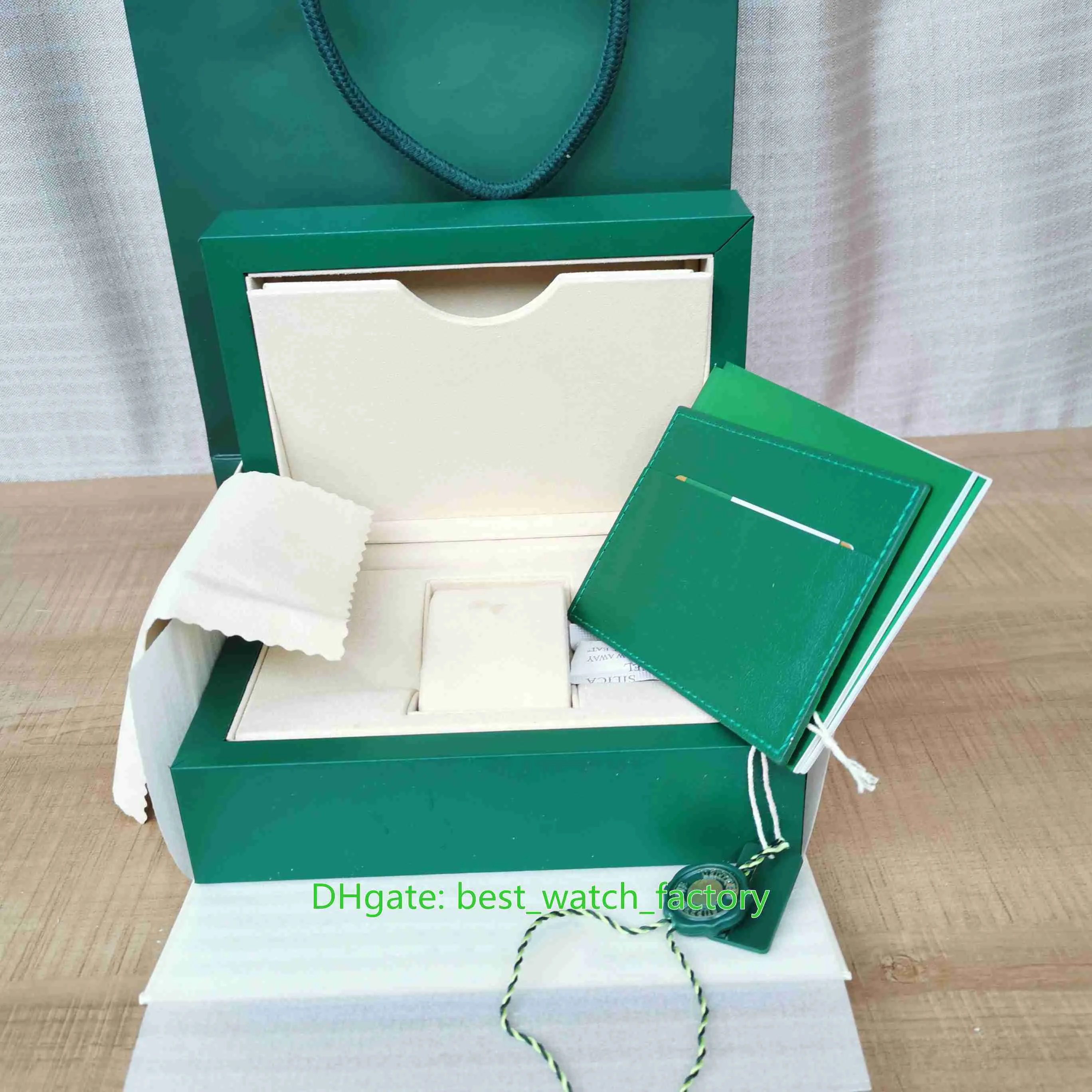 Vente de montres de qualité supérieure Boîtes Montre Vert Boîte d'origine Papiers Carte Sac à main en cuir pour le président 124300 126610 126710 1165255r