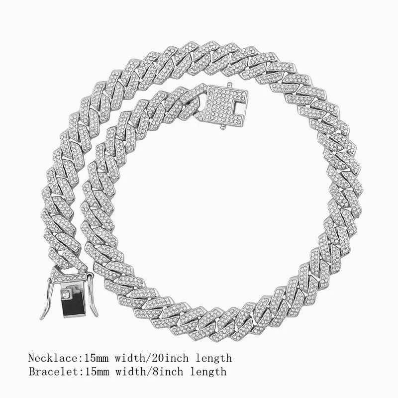 Montres-bracelets montres glacées pour hommes montre en or quartz 15mm chaînes à maillons cubains bracelet colliers diamant bijoux homme reloj254m