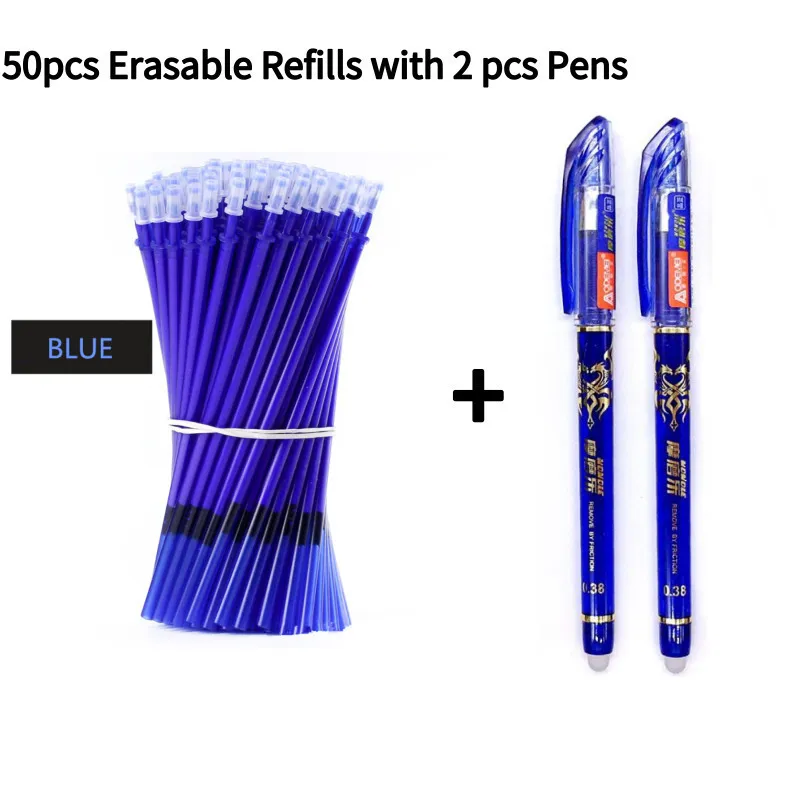 Set 05mm Blue Black Ink Gel Pen Erasable Refill Rod Erasable Pen Washable Handle School Writing Stationery Gel Ink Pen 220714