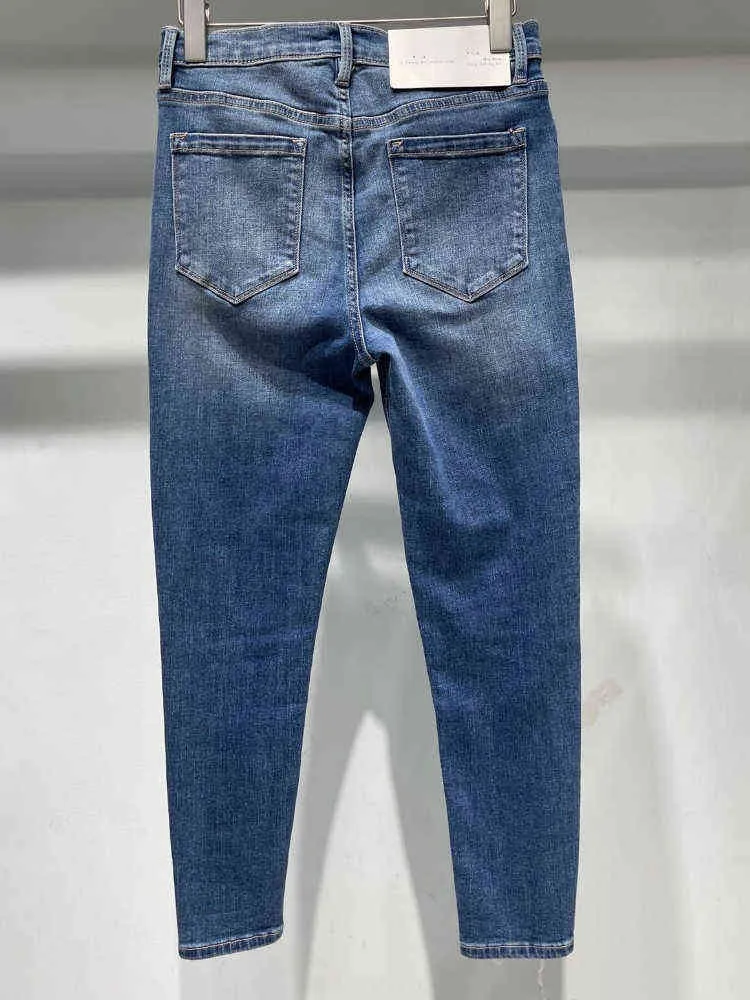 2022 Spring And Summer New Solid Color Pocket Zipper Women Slim Pencil Pants Ankle Length Pants Jeans L220726