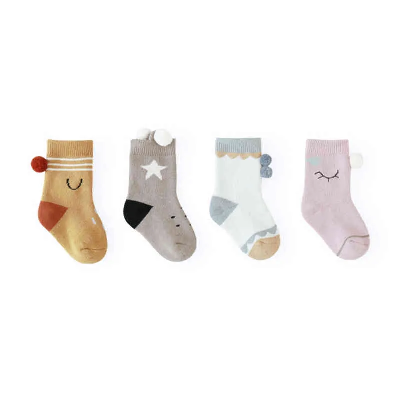 Baby Girls Boy Tube Socks Newborn Cotton Printed Stretch Socks with Balls Toddler Accessory Breattable Warm Socks J220621