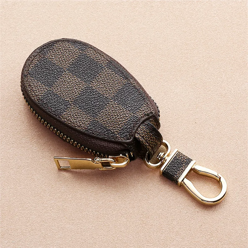 Car Keys Bag Keychains Rings Brown Flower Plaid PU Leather Gold Metal Keyrings Holder Pendant Charms Fashion Design Pouches Jewelr2334964