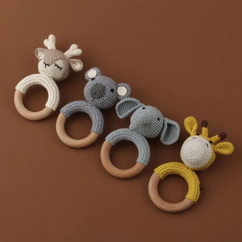 Sonagli Mobiles Legno Crochet Bunny Rattle Toy BPA Free Wood Ring Baby Massaggiagengive Roditore Baby Gym Mobile Sonagli nati Giocattoli educativi 220909