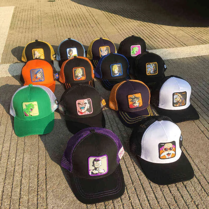 Nieuwe Cartoon Mesh Hoed Anime Goten Baseball Cap Hoge Kwaliteit Gebogen Rand Oranje Snapback Gorras Casquette Dropshipping k8