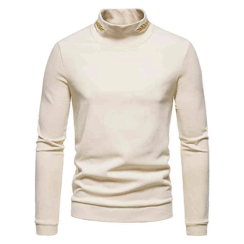 T-shirt a collo alto con ricamo da uomo T-shirt a maniche lunghe in velluto autunno inverno da uomo T-shirt casual da lavoro quotidiana T-shirt Homme XXL L220704