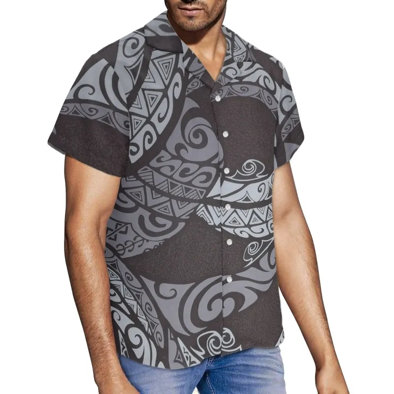 Doginthehole hommes mode d'été polynésie impression chemise décontracté à manches courtes T-shirt respirant mâle plage chemises 5XL tunique pour hommes 220705