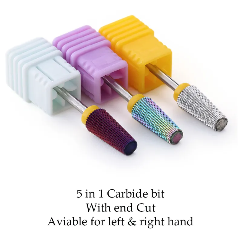 Lila 5 i 1 avsmalnande karbid nagelborrbitar borrar malning cutter för manikyr ta bort gel acylik naglar tillbehörsverktyg 220707
