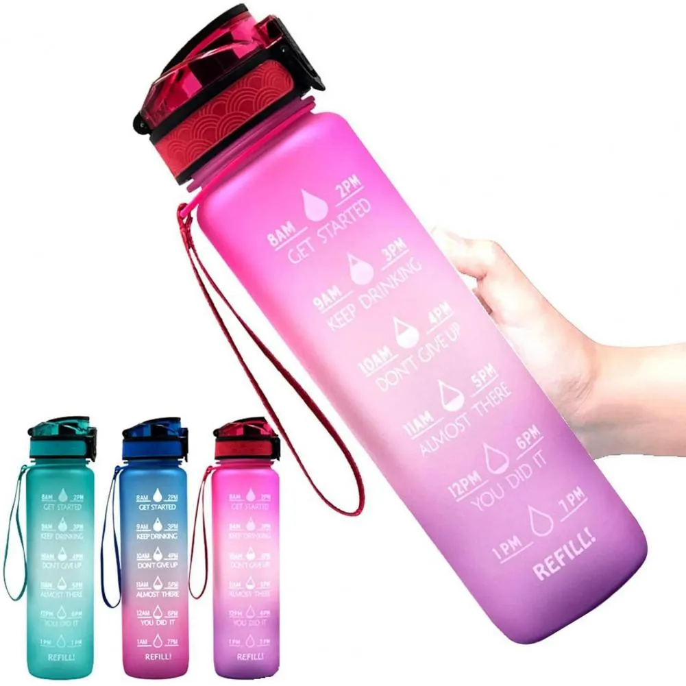 Wholesale 1000ML Gradient Color Water Bottle Large Capacity Bouncing Cover Drinking Cup for Outdoor Sports Tumblers sxmy30