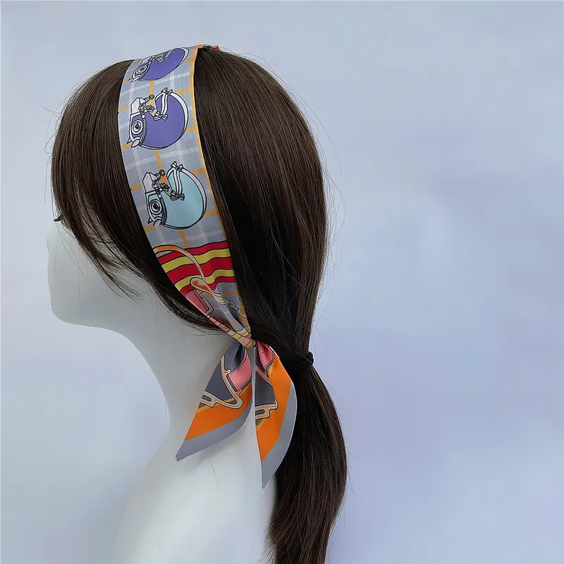 Silk Scarf Women Design Summer For Ladies Hair Accessories Foulard and Bag Scarves Fashion Prickband 220725237D