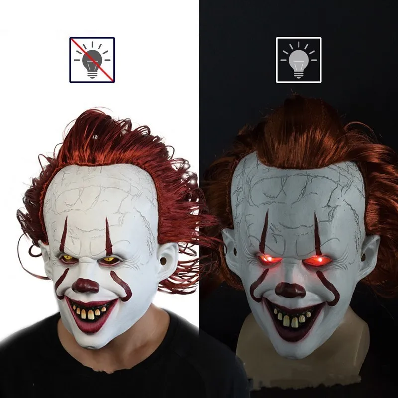 Halloween Mask Pennywise Stephen King It Latex LED-hjälm Skräck Cosplay Skrämmande clownmasker Festkostym rekvisita 220715