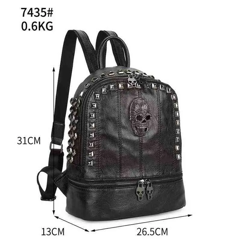 HBP European and American Fashion Casual Lady Leather Bag Personality Rivets Skull Head Backpack Shopping Travel Bag Women' 220810