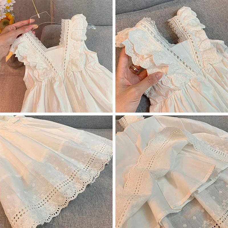 Enfants filles robes été dentelle princesse enfants couleur unie vêtements bébé fête de mariage Vestidos 220426