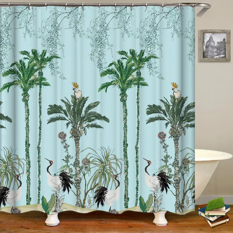 中国のスタイルの花と鳥のツリーシャワーカーテンバスカーテン防水浴室の装飾フック付きバスルームの装飾3Dプリンティングバスカーテン220517