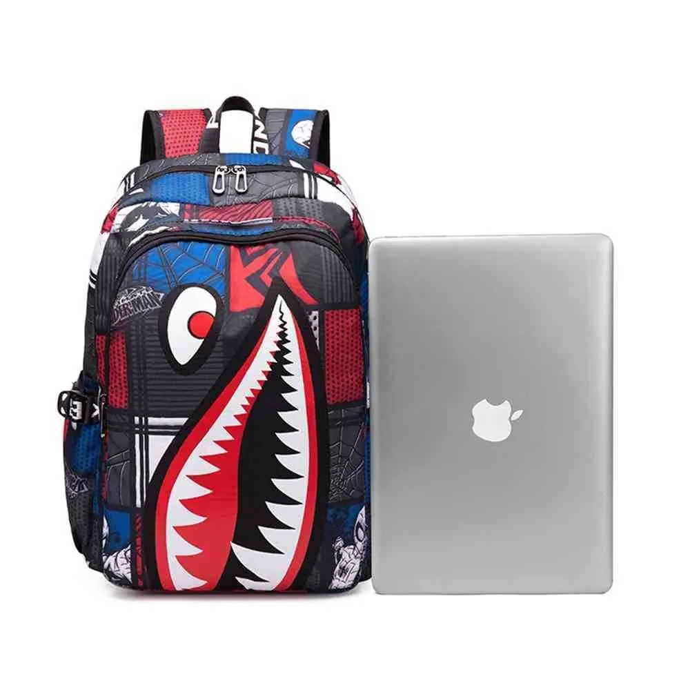 DHL 20-35L 19 polegadas Backpacks de tamanho grande Unissex Cartoon Shark Bount Bag Bag Students Schoolbag Packs Junior High250R