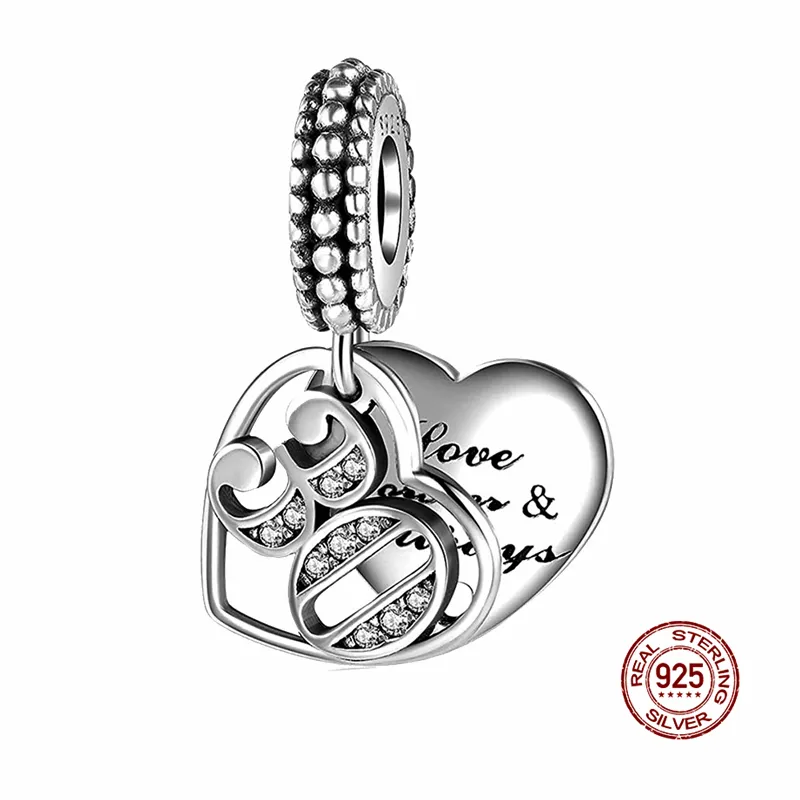 925 Silver Fit Pandora Charm 925 Браслет Серебряный цветной кулон День рождения Юбилейная серия Подвески набор Подвеска DIY Изящные бусины Ювелирные изделия