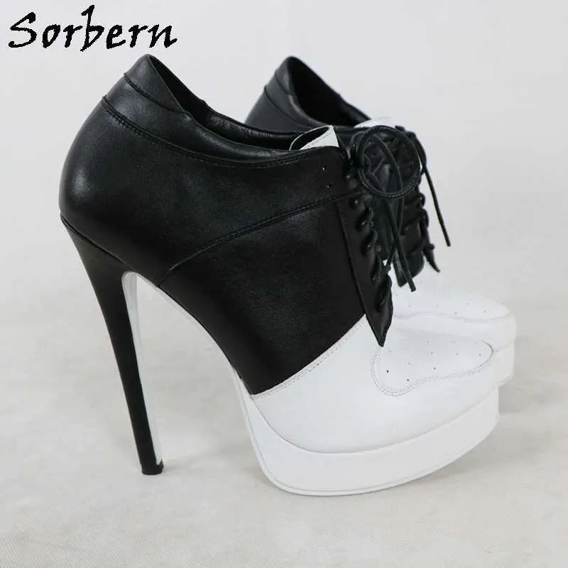 Sorbern äkta läder stövlar kvinnor högklackade sneaker skor stilettos heeled ankel booties unisex spets upp unisex anpassade färger