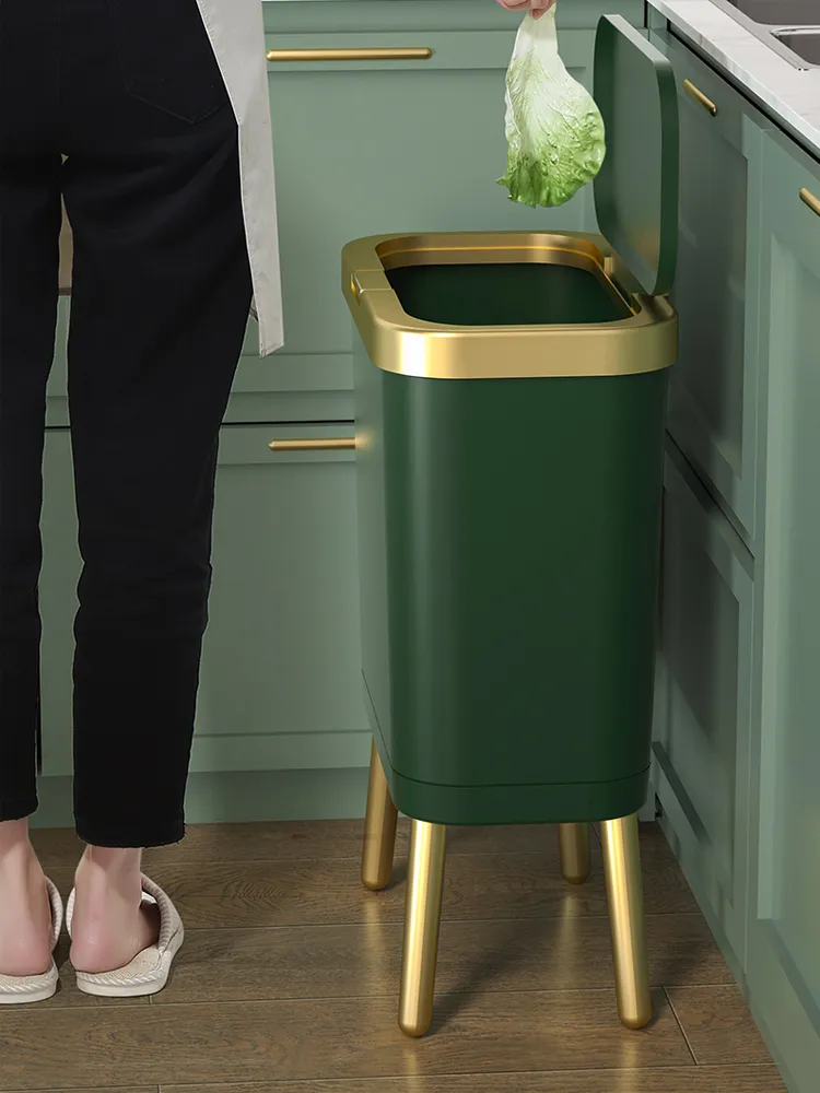 Goldener Luxus-Mülleimer mit großem Fassungsvermögen, 15 l, für Küche und Badezimmer, kreativer Highfoot Pushtype-Mülleimer aus Kunststoff mit Deckel 220618